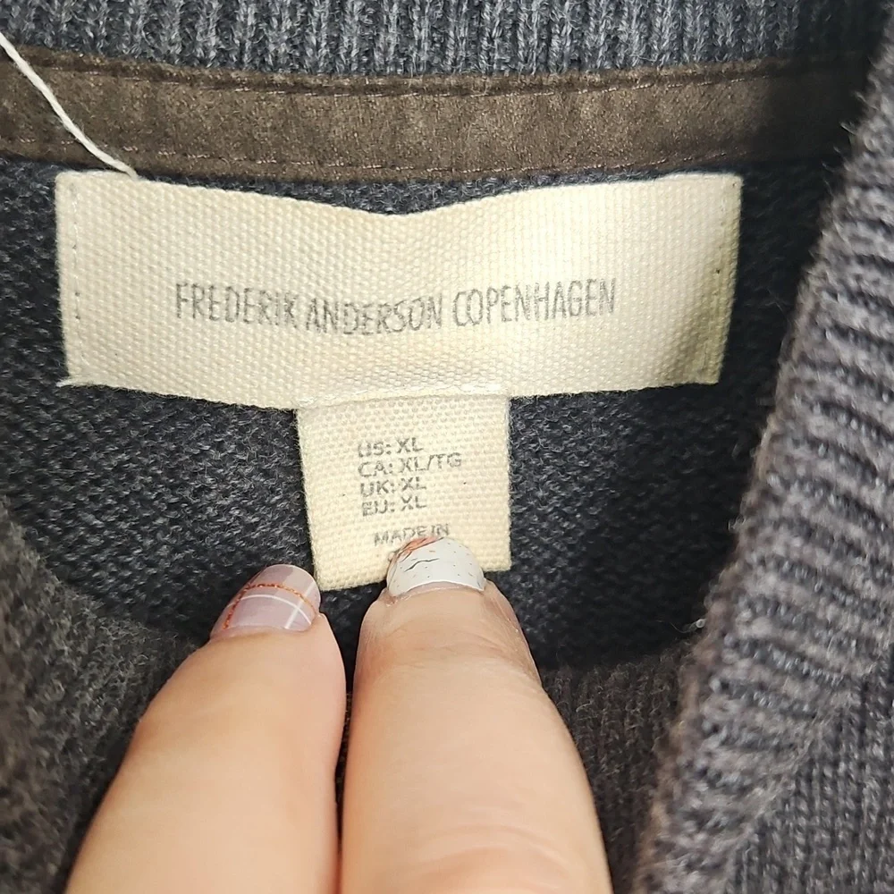 Fredrik Anderson Copenhagen Grey Half Zip Button Sweater XLarge